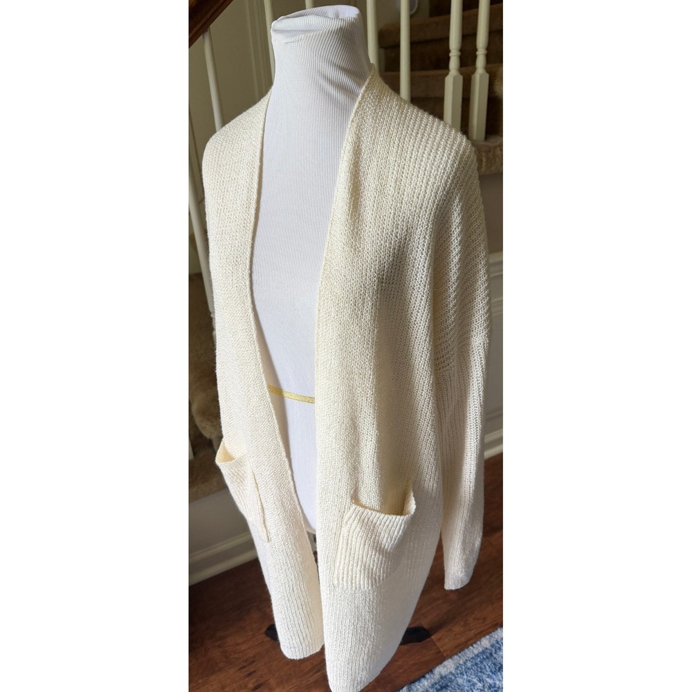 Fantastic Fawn Cream Open Front Knit Cardigan Sweater with Pockets Large - Picture 3 of 7